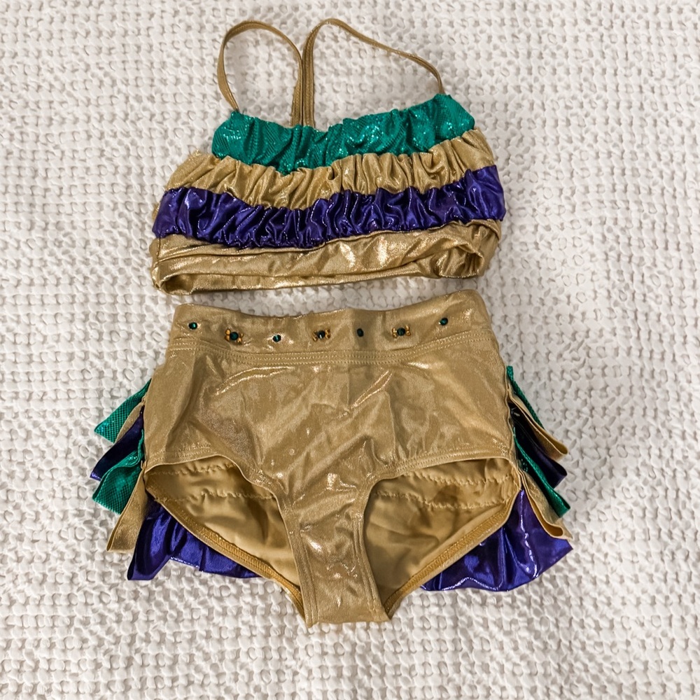 Mardi Gras Custom Costume - Gold, Green, and Purple Ruffled Two-Piece Set